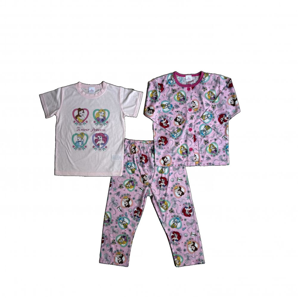 ディズニー 長袖前開きパジャマ＋半袖Tシャツセット プリンセス