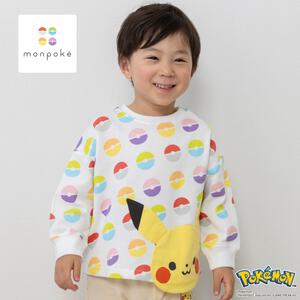 monpoke モンポケ トレーナー 総柄 はみだしアップリケ ピカチュウ ホワイト&times;100cm