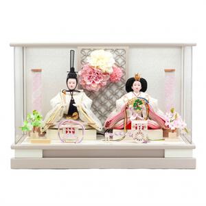 【雛人形】ケース飾り 親王飾り「花飾りグレージュ パノラマアクリル」(322044)ひな人形 ひな祭り お雛様 おしゃれ モダン【メーカー直送】