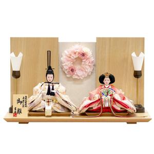 【雛人形】親王飾り「花飾り木目調」(605857)ひな人形 ひな祭り お雛様 彩シリーズ おしゃれ モダン 木目 コードレスLED【メーカー直送】