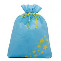 スターギフトバッグ 不織布（約）52ｘ65cm 水色 星 Mサイズ クリスマスラッピング 巾着袋 おもちゃ 子供 リボン 簡単 マチあり かわいい トイザらス限定