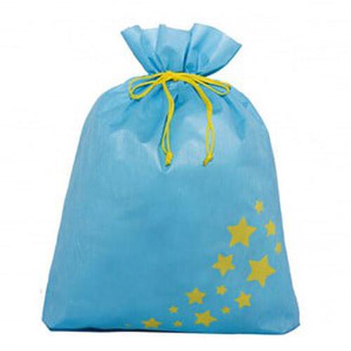 スターギフトバッグ 不織布（約）52ｘ65cm 水色 星 Mサイズ クリスマスラッピング 巾着袋 おもちゃ 子供 リボン 簡単 マチあり かわいい トイザらス限定