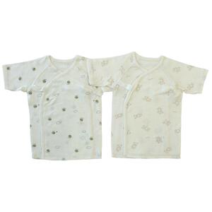 新生児短肌着 2枚組 はち×くま(ベージュ×50-60ｍ)
