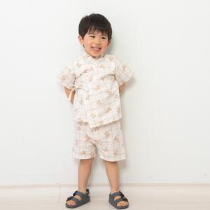 日本製 クマ柄 甚平スーツ ブラウン×90cm