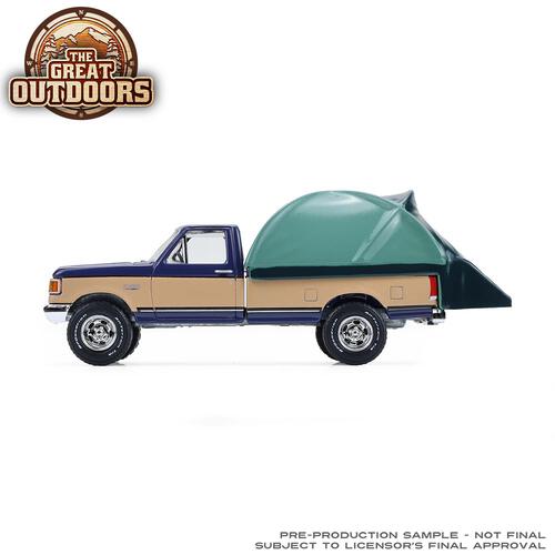 GL 1/64 1987 Ford F-150 XLT Lariat - Dark Blue and Tan with Modern Truck Bed Tent