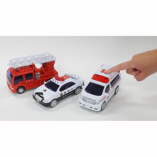 ミニサウンド 緊急車両セット 3台セット フリクション走行 パトライト パトカー 救急車 消防車 標識セット付 トイザらス限定  3歳 4歳 5歳
