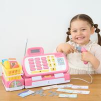 スキャンできるよ！お買い物ショッピングレジスター ピンク トイザらス限定 おままごと クリスマスプレゼント 3歳 4歳 5歳