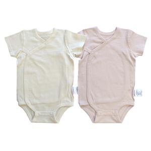 2枚組 半袖打ち合わせロンパース肌着  メッシュ ピンク×70cm