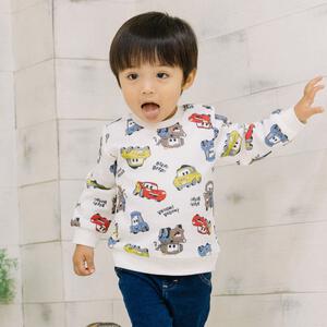 Disney ディズニー カーズ 長袖デイリートレーナー 起毛 総柄 ナチュラル×100cm ベビーザらス限定