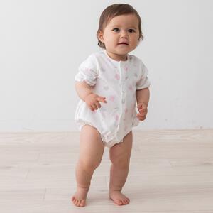 日本製 7分袖ロンパス スムス くまうさ柄 ナチュラル&times;60-70cm