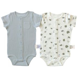 半袖前開きロンパース肌着 2枚組 テレコ ウシ(ブルー&times;70cm) ベビーザらス限定