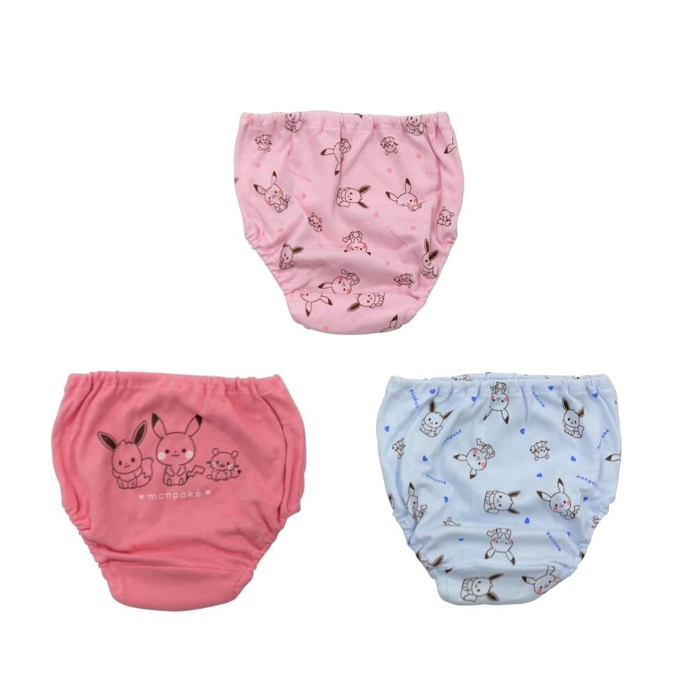 monpoke モンポケ 3枚組ショーツ 総柄×ワンポイント(ピンク×100cm