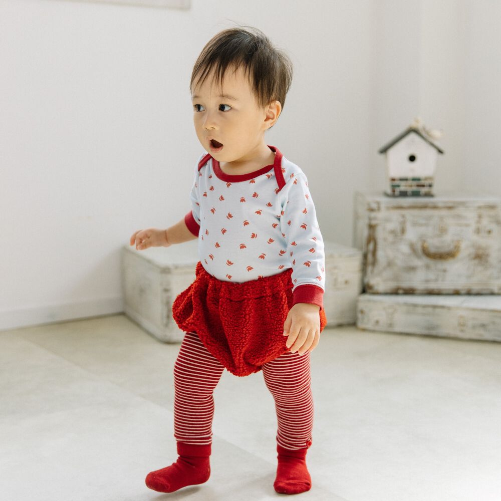 miomamaページ FirstCloset×mioさん】 足付きレギンス × ボアブルマ レッド×フリー