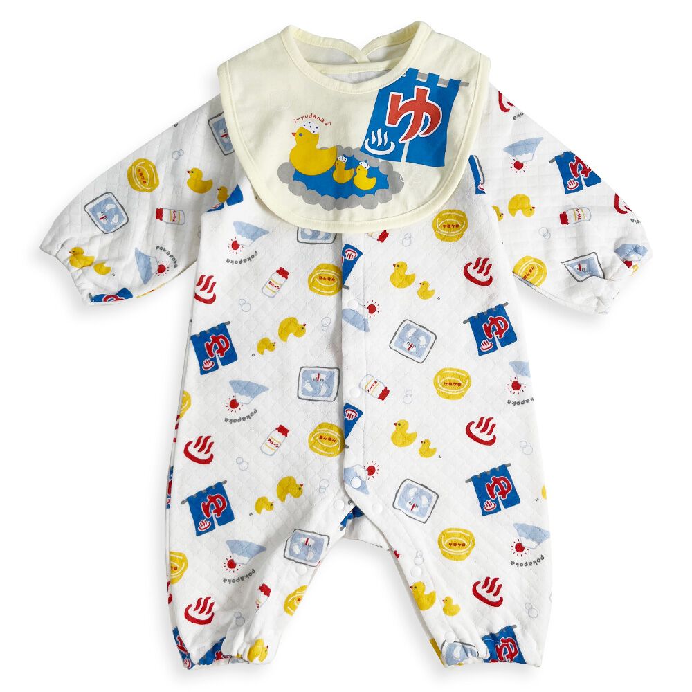 長袖ロンパス スタイツキ ニットキルト 温泉 イエロー×70-80cmベビーザ