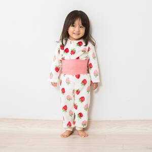 長袖腹巻パジャマ フリース イチゴ柄 レッド×95cm
