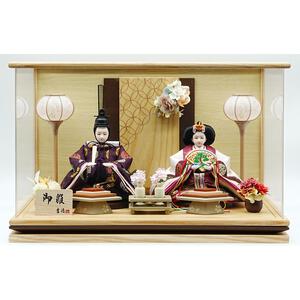 【雛人形】ケース親王飾り「花飾り木目調パノラマアクリル」（322978）