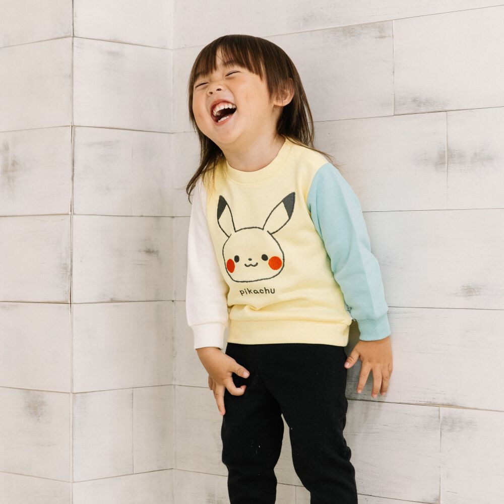 monpoke モンポケ トレーナー 袖切替 ピカチュウ イエロー×90cm