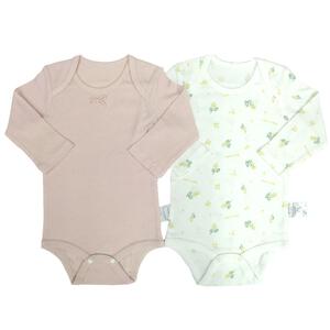 長袖ロンパース肌着 2枚組 テレコ ミモザ ピンク×70cmベビーザらス限定