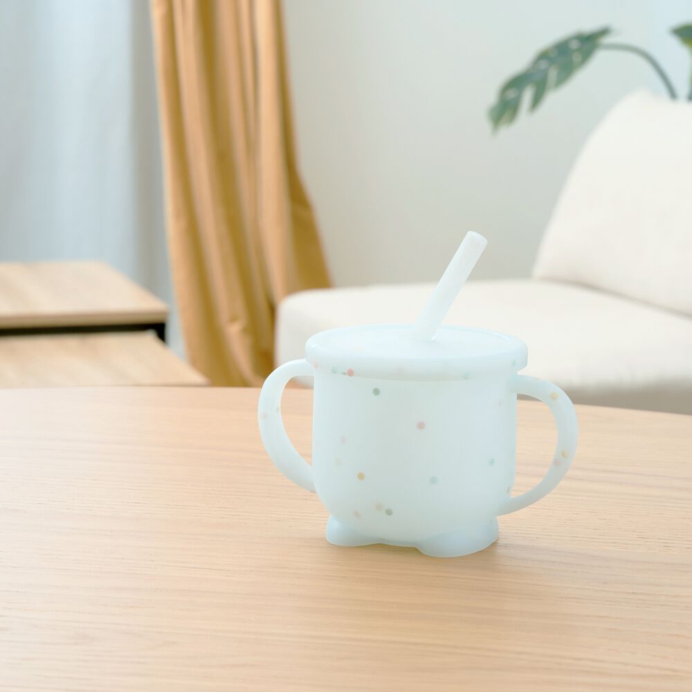 ✩セール✩ 3way シリコン製 ストローマグ・シリコンカップ 3way シリコン製 ストローマグ・スナックカップ・コップ（ブルー）