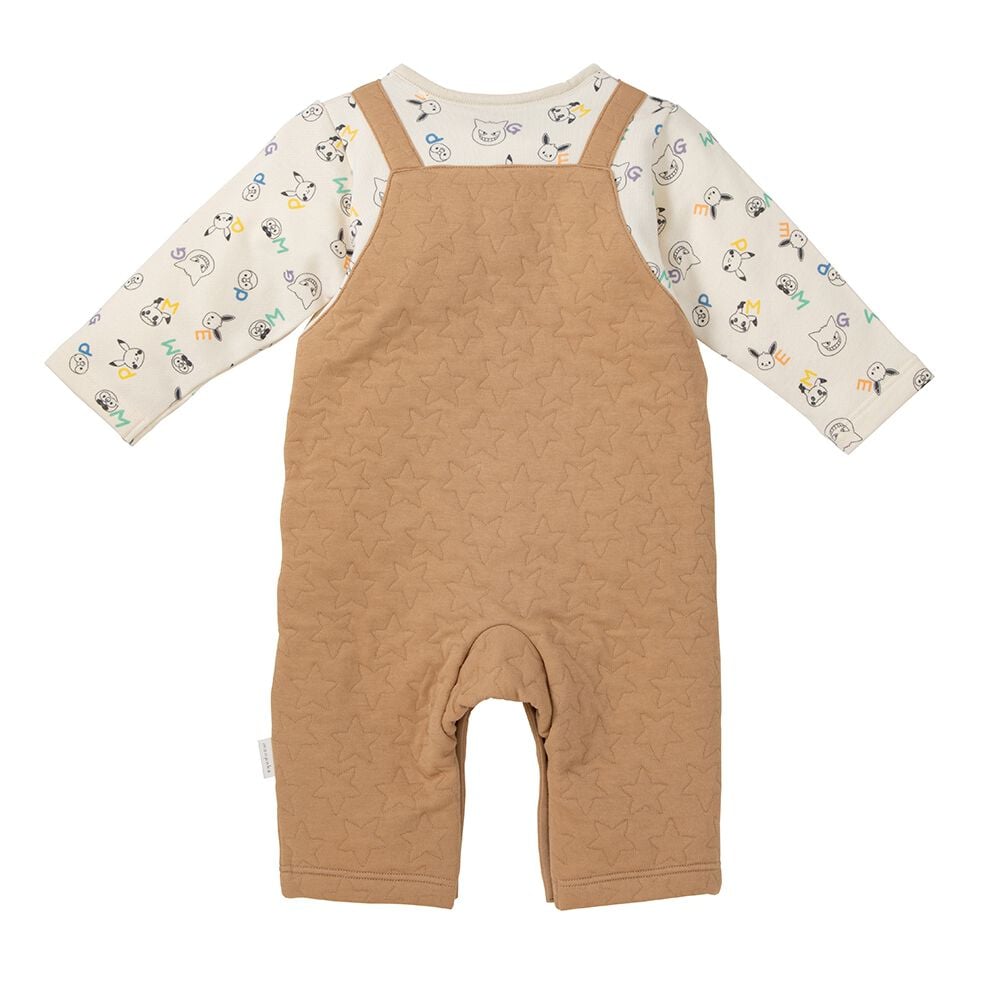 monpoke モンポケ 長袖ロンパース サロペット型 ミディアムベージュ