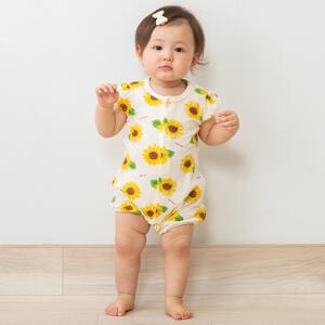半袖ロンパース 鹿の子天竺 ひまわり柄 イエロー&times;80cm
