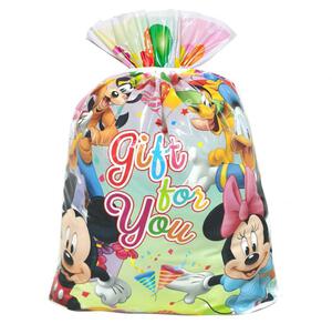 ディズニーキャラクター ビニールギフトバッグ（約）74ｘ86cm Lサイズ 大きい クリスマスラッピング 巾着袋 おもちゃ 子供 リボン 簡単 マチあり かわいい トイザらス限定
