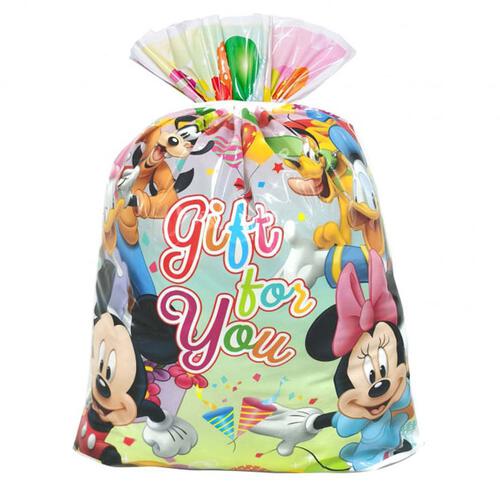 ディズニーキャラクター ビニールギフトバッグ（約）74ｘ86cm Lサイズ 大きい クリスマスラッピング 巾着袋 おもちゃ 子供 リボン 簡単 マチあり かわいい トイザらス限定