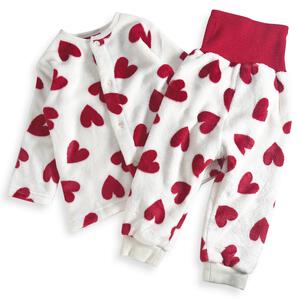 長袖腹巻パジャマ フリース ハート柄 レッド×90cm