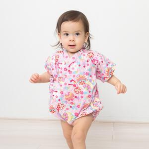 日本製 マリン柄 甚平ロンパス(ピンク×80cm) ベビーザらス限定