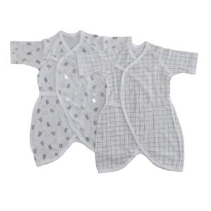 新生児肌着 コンビ肌着 ２枚組 チェック熊×ウサギ雲柄 50-70cm