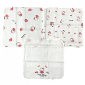 サンリオ キティ ガーゼハンカチ3枚組 ホワイト×フリー