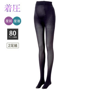 ウエストらくらく着圧タイツ 2足組 (ブラック×M-LL MU)