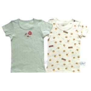 2枚組 抗菌半袖シャツ肌着 フライス たこ焼き グリーン&times;95cm