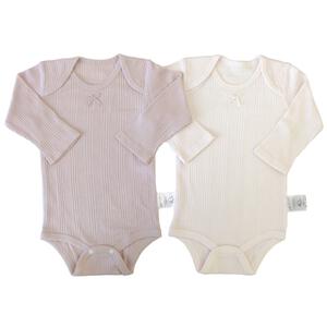 長袖ロンパース肌着 2枚組 抗菌防臭ランダムリブ(ピンク×70cm)