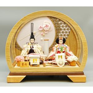 【雛人形】ケース親王飾り「透かし麻の葉木目調半円アクリル」（322656）