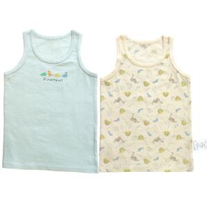 2枚組 涼感袖なしシャツ肌着  シースルー 恐竜 パステルブルー×80cm