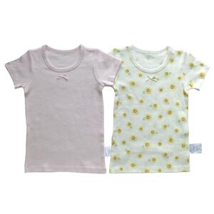 2枚組 抗菌半袖シャツ肌着 フライス ひまわり パープル 100cm