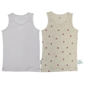 ２枚組フライス袖なしシャツ肌着 ドット&times;いちご ピンク&times;90cm