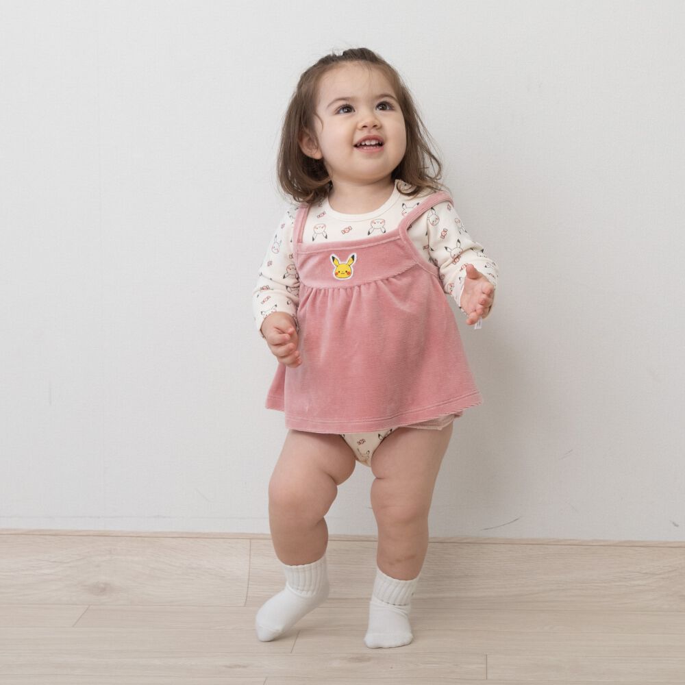 ともちゃん monpoke モンポケ 長袖ロンパース キャミワンピ付きピンク×70cm