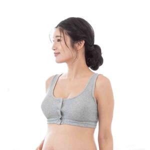 綿100％肌にやさしいリブハーフトップ(グレー×M)