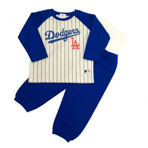 MLBドジャース 長袖パジャマ 裏綿ダイヤキルト 丸首 ブルー×100cm