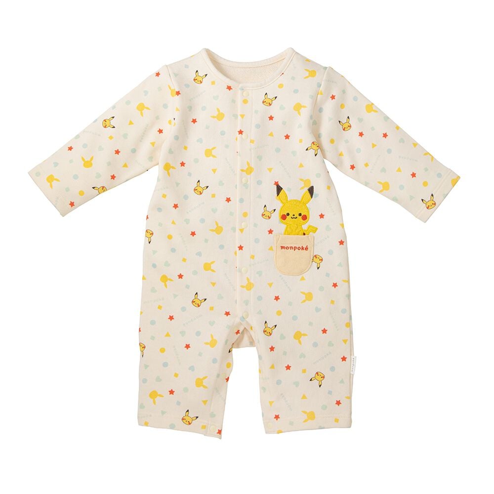 monpoke モンポケ 長袖ロンパース お尻ピカチュウ ナチュラル×70cm