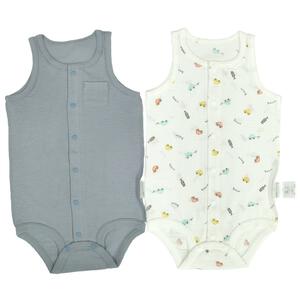 2枚組涼感袖なし前開きロンパース肌着 シースルー 車 ブルー&times;60cm ベビーザらス限定