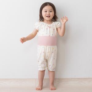 半袖腹巻付きパジャマ メッシュ天竺 ラメハート柄 ベビーピンク 80cm