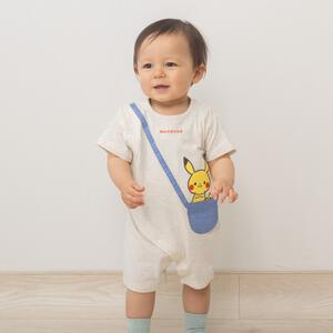  monpoke モンポケ 半袖ロンパース ポシェット付き風 ナチュラル&times;80cm 