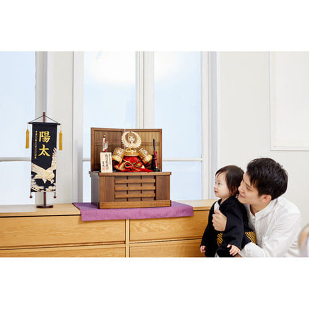 五月人形】［QRコード申込式］名前旗 刺繍 大「黒 松鷹」 高さ57cm 大