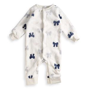 【ブラックフライデー】長袖カバーオール フリース リボン柄 グレー×70cm