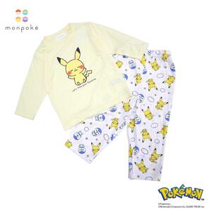 monpoke モンポケ 長袖パジャマ かぶり パネル×総柄 ピカチュウ イエロー×90cm