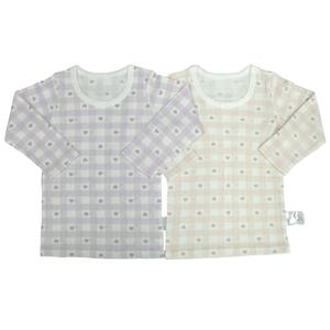 長袖シャツ肌着 2枚組 テレコ チェックハート ホワイト×100cm