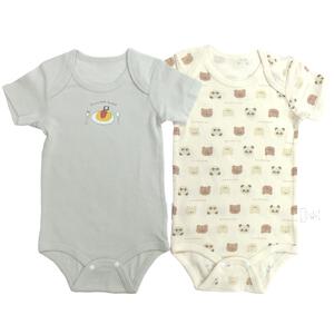 2枚組 抗菌半袖ロンパースフライス  オムライスXアニマル グレー&times;70cm